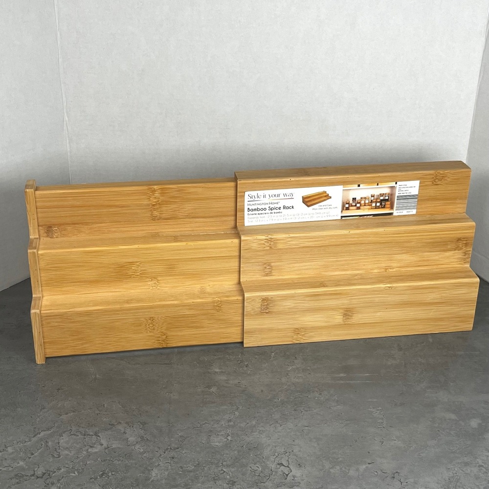 NEW Huntington Home Expandable Bamboo Spice Rack 3 Tier Kitchen Organizer 838773